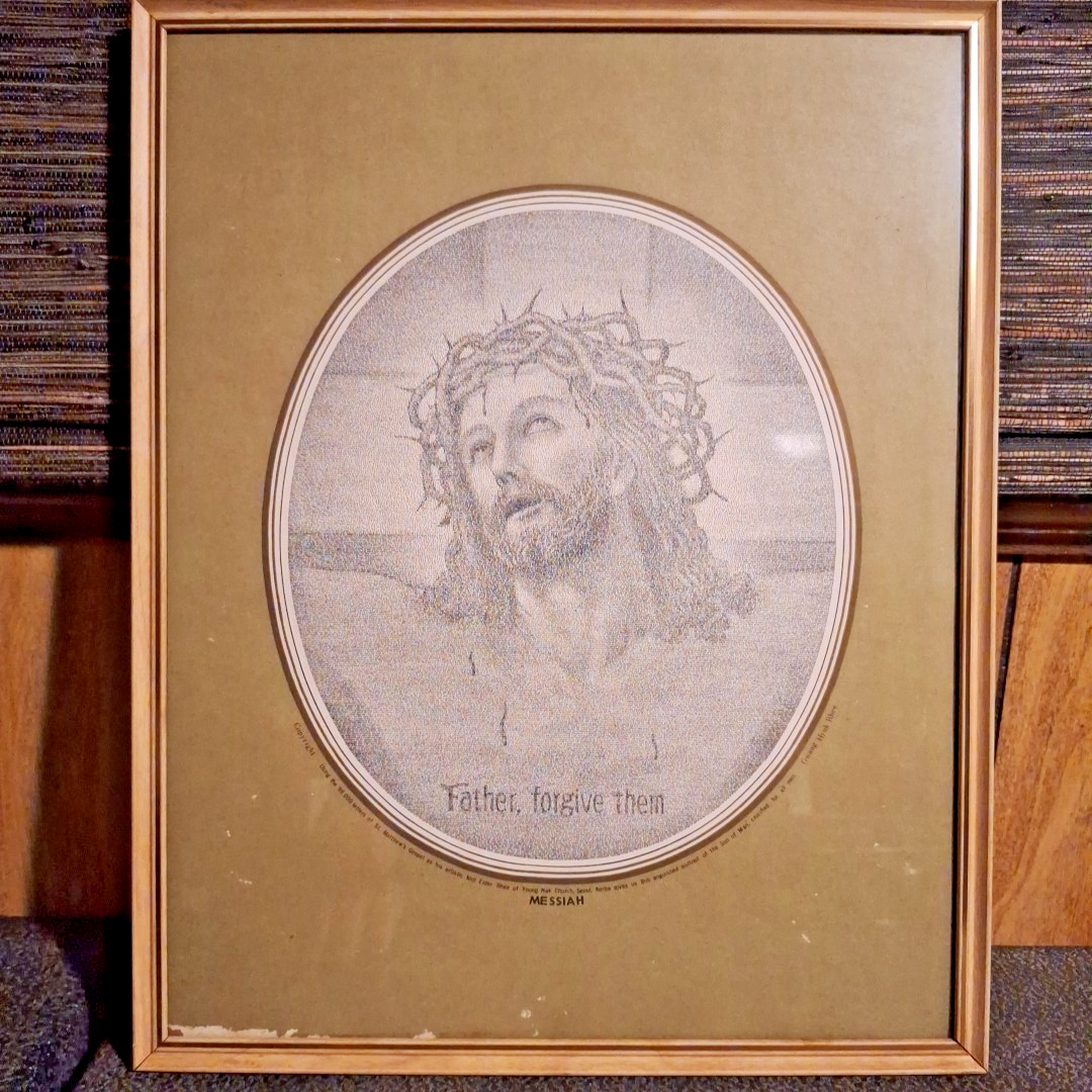 Vintage Jesus Christ Bible Word Art Gwang Hyek Rhee Father Forgive Them Framed