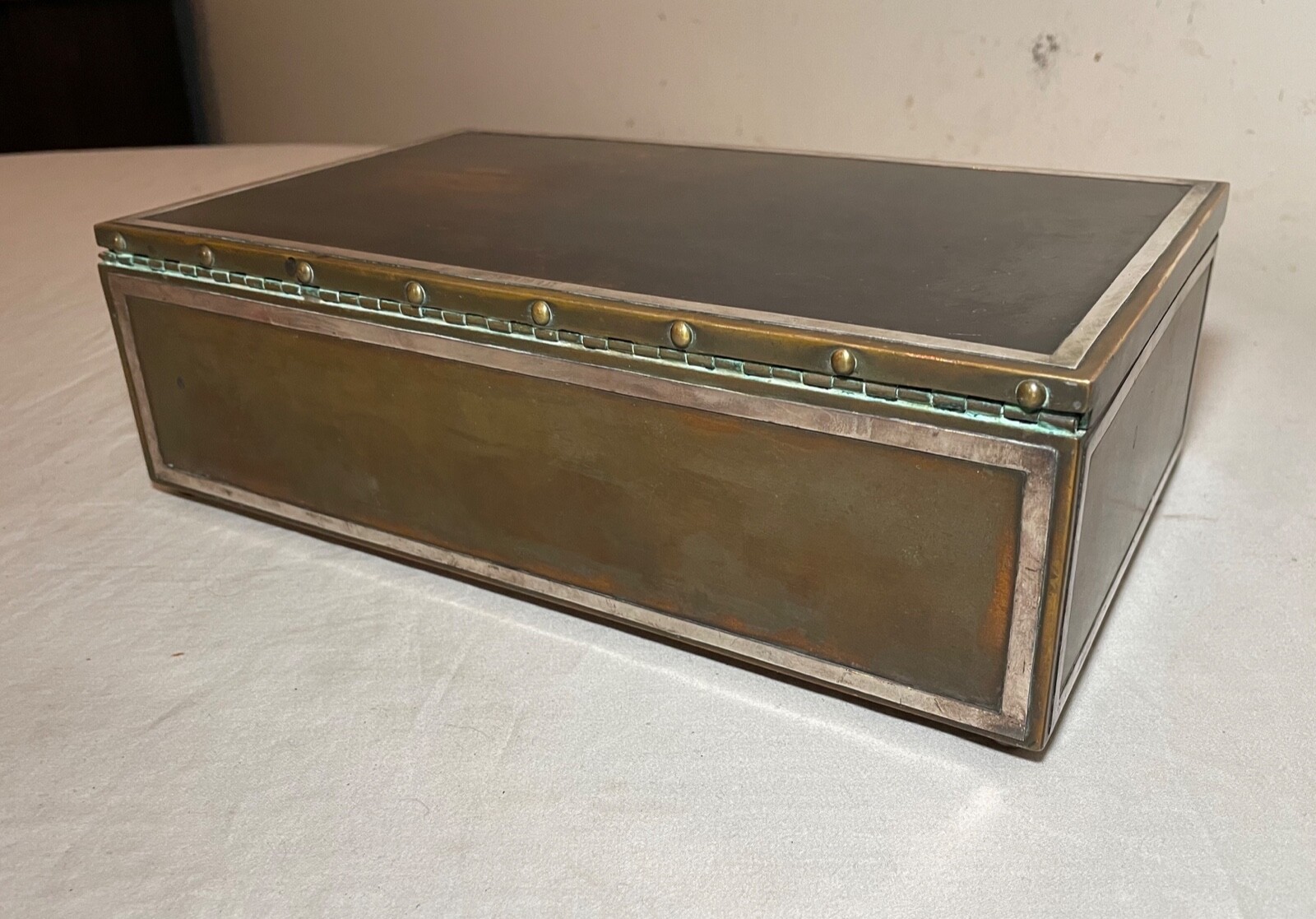 LARGE antique Heintz art metal bronze sterling silver cigar humidor box 4089