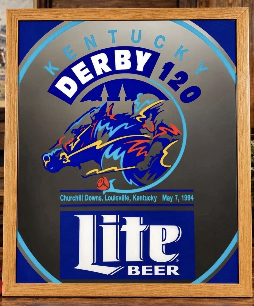 VTG 1994 Kentucky Derby 120 Miller Lite Beer Mirror Sign Framed Miller Brewing