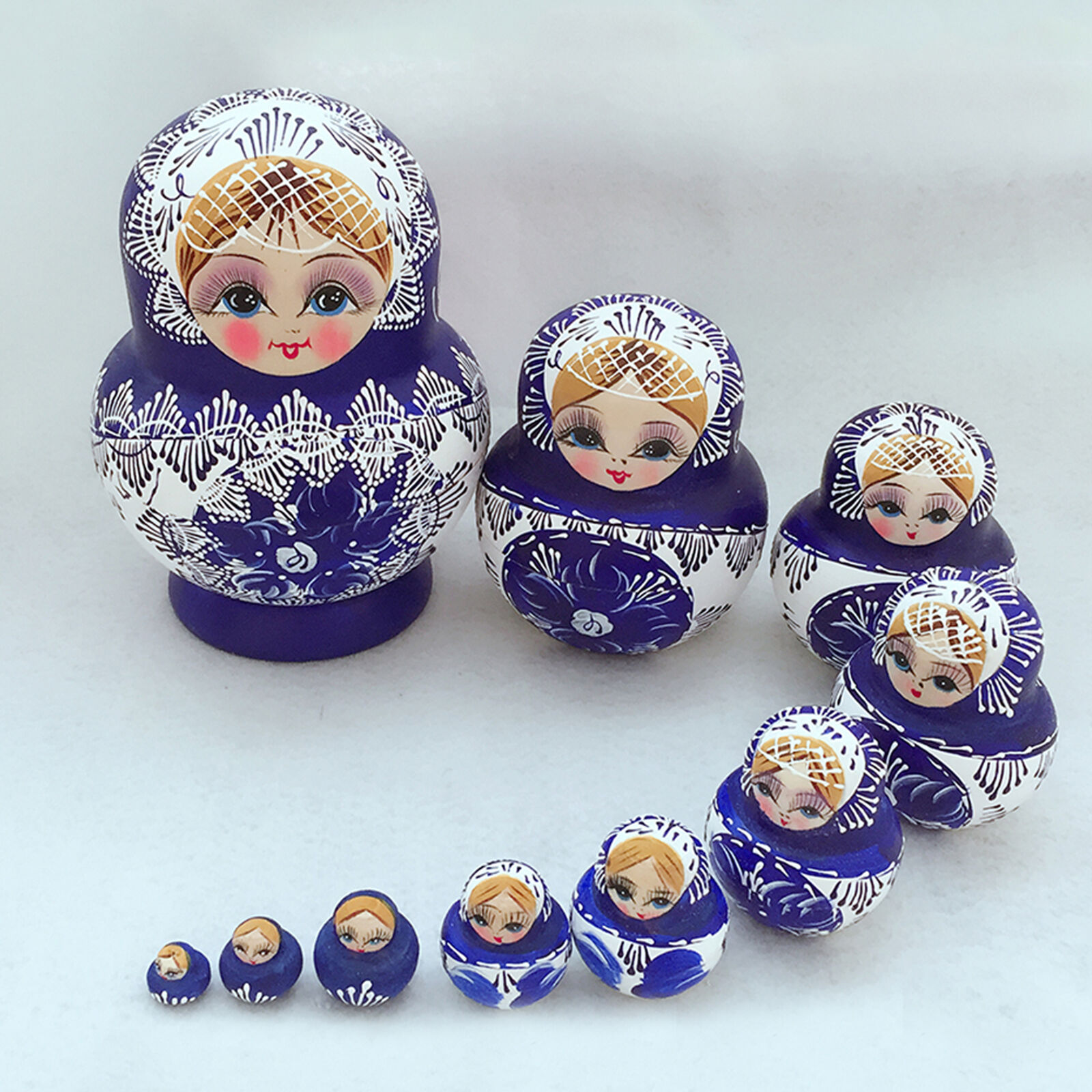 10Pcs/Set Russian Nesting Dolls Matryoshka Wooden Handmade Toy Craft 