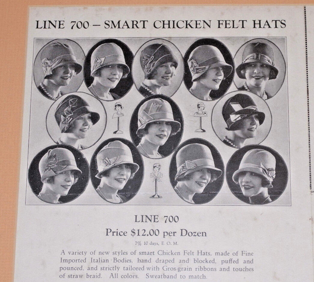 VINTAGE 1920s WOMEN'S FLAPPER HAT POSTER/ORDER FORM FRAMED 15x21 PICS & PRICES 