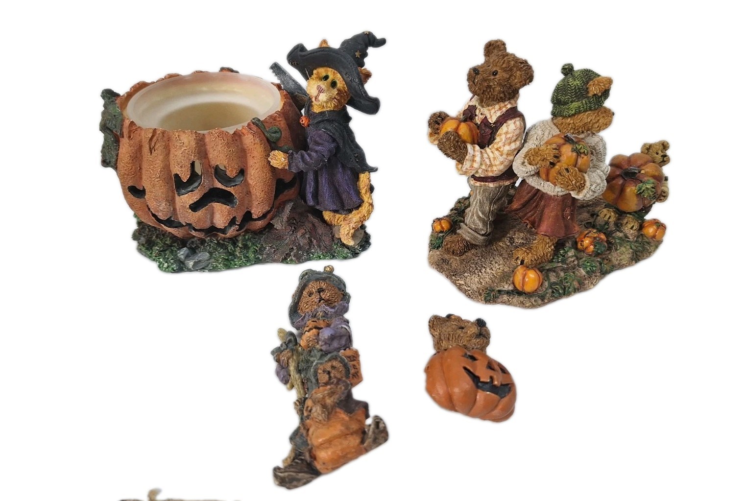Vtg Boyds Bear Halloween Lot Votive Holder 2 Pins Jim Jody Nicole 04 Figurine