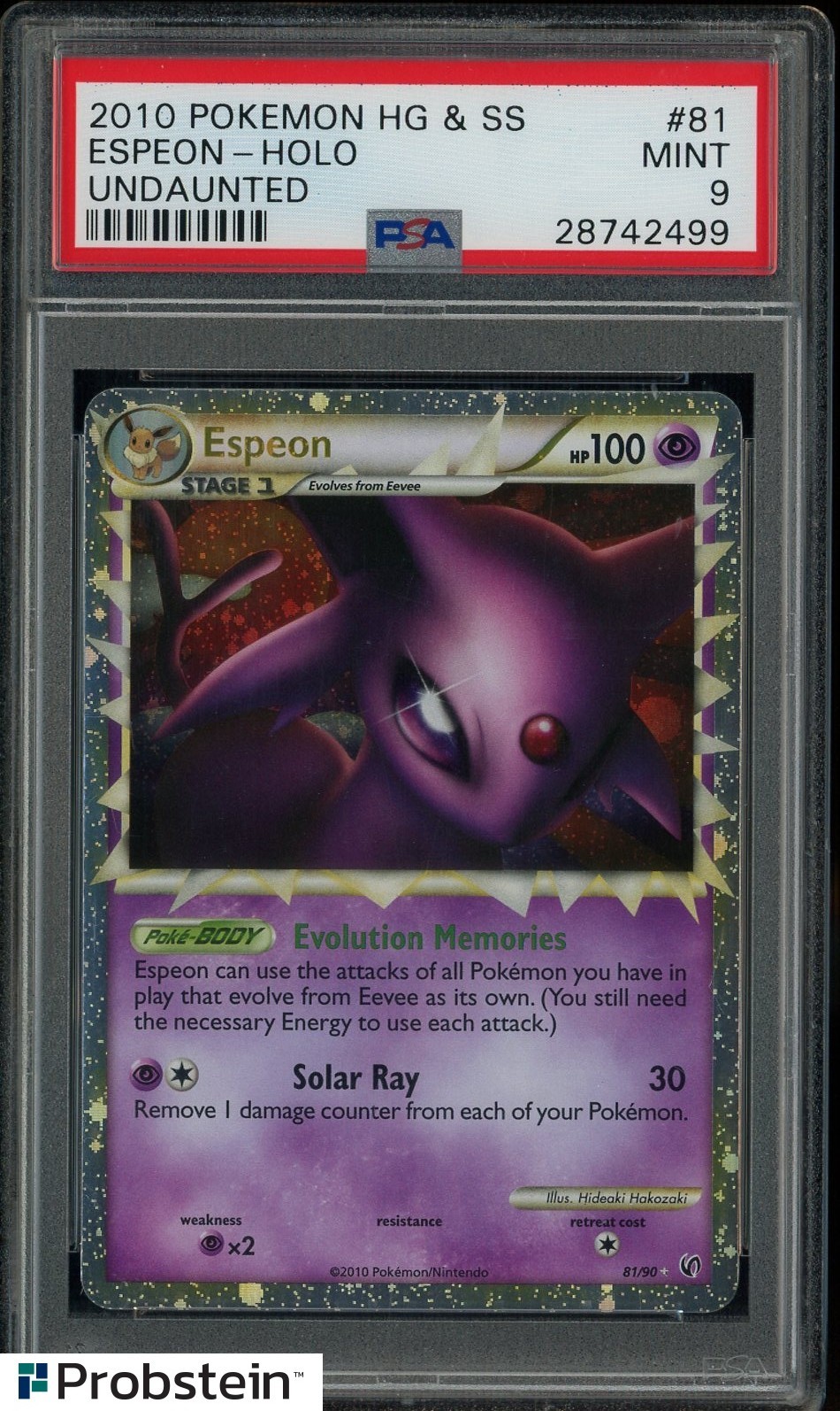 2010 Pokemon Heartgold & Soulsilver Undaunted #81 Espeon Prime Holo PSA 9