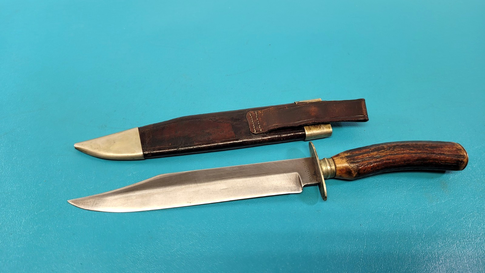 Antique EM Dickinson Sheffield Bowie Hunting Knife Stag Fitted Scabbard TR1984
