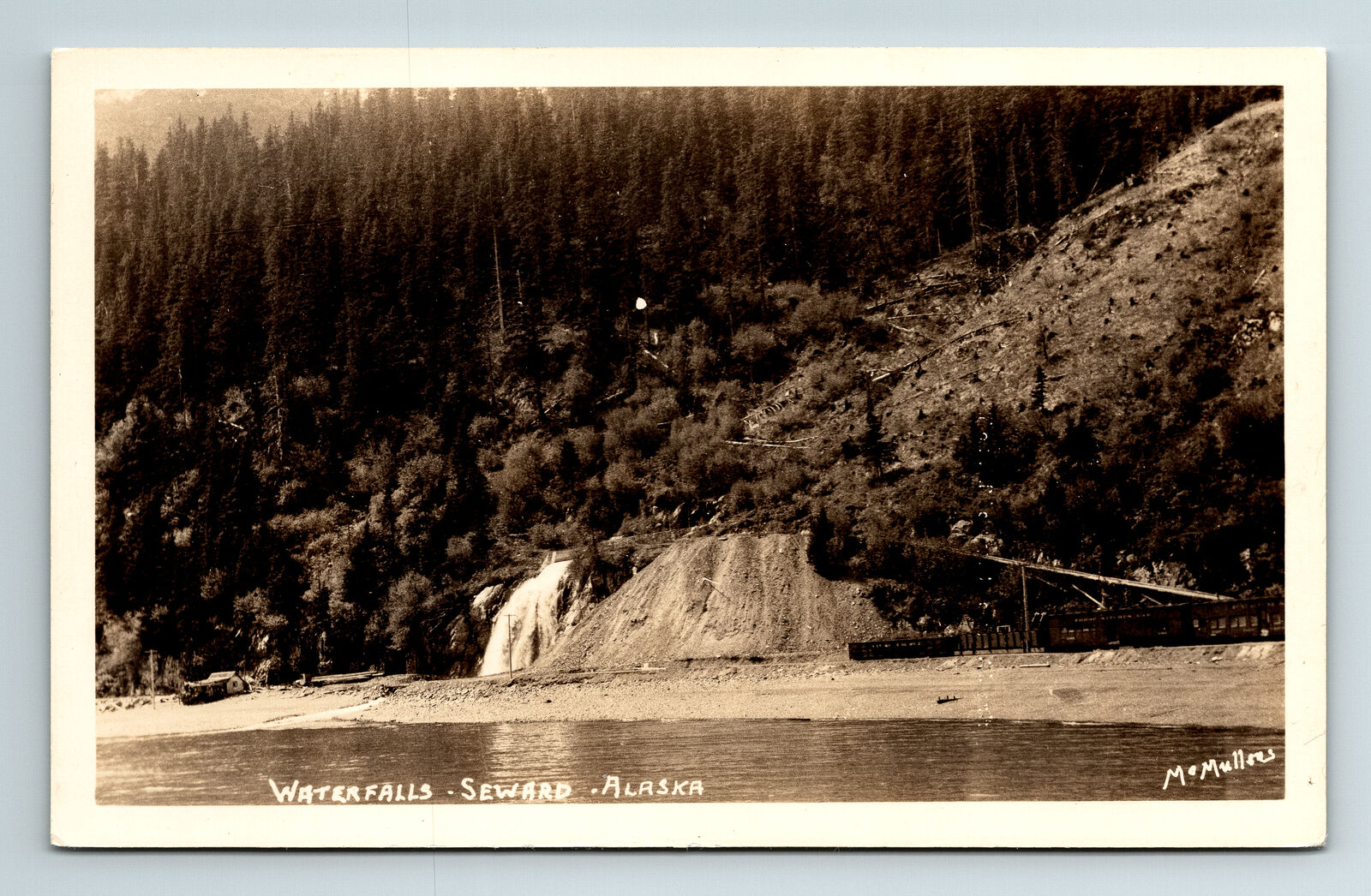 RPPC Postcard Seward AK Waterfalls McMullens Logging Truck