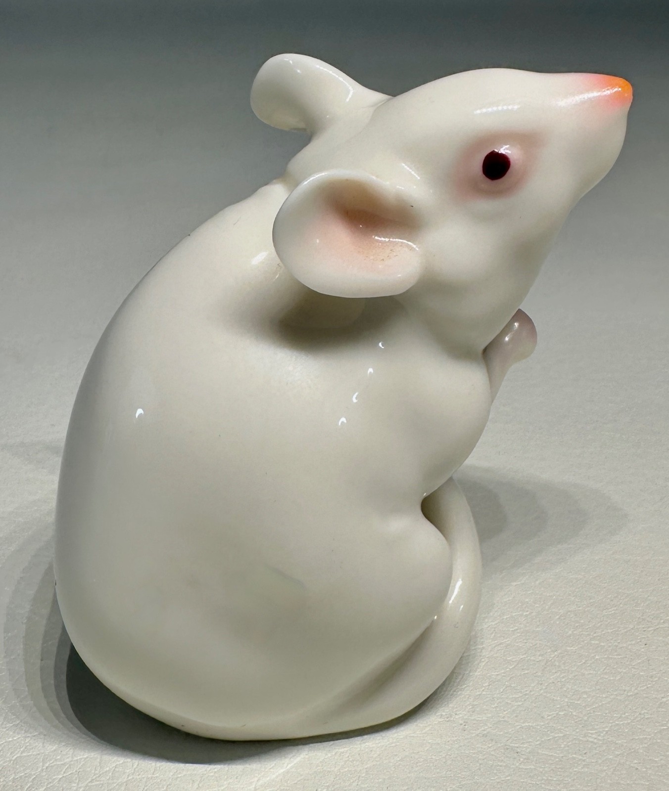 Vintage Hutschenreuther Porcelain Albino White Pink Mouse Figurine
