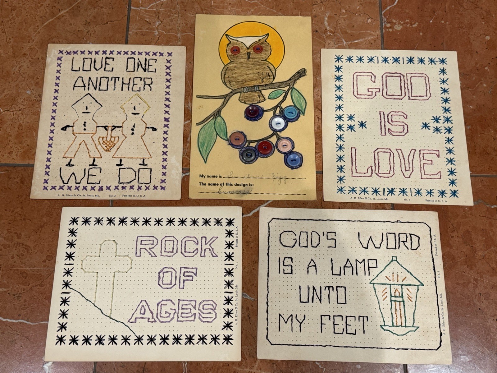 A.H. EILERS SUNDAY SCHOOL RELIGIOUS PAPER SEWING CARDS NEEDLEPOINT LOT ANTIQUE