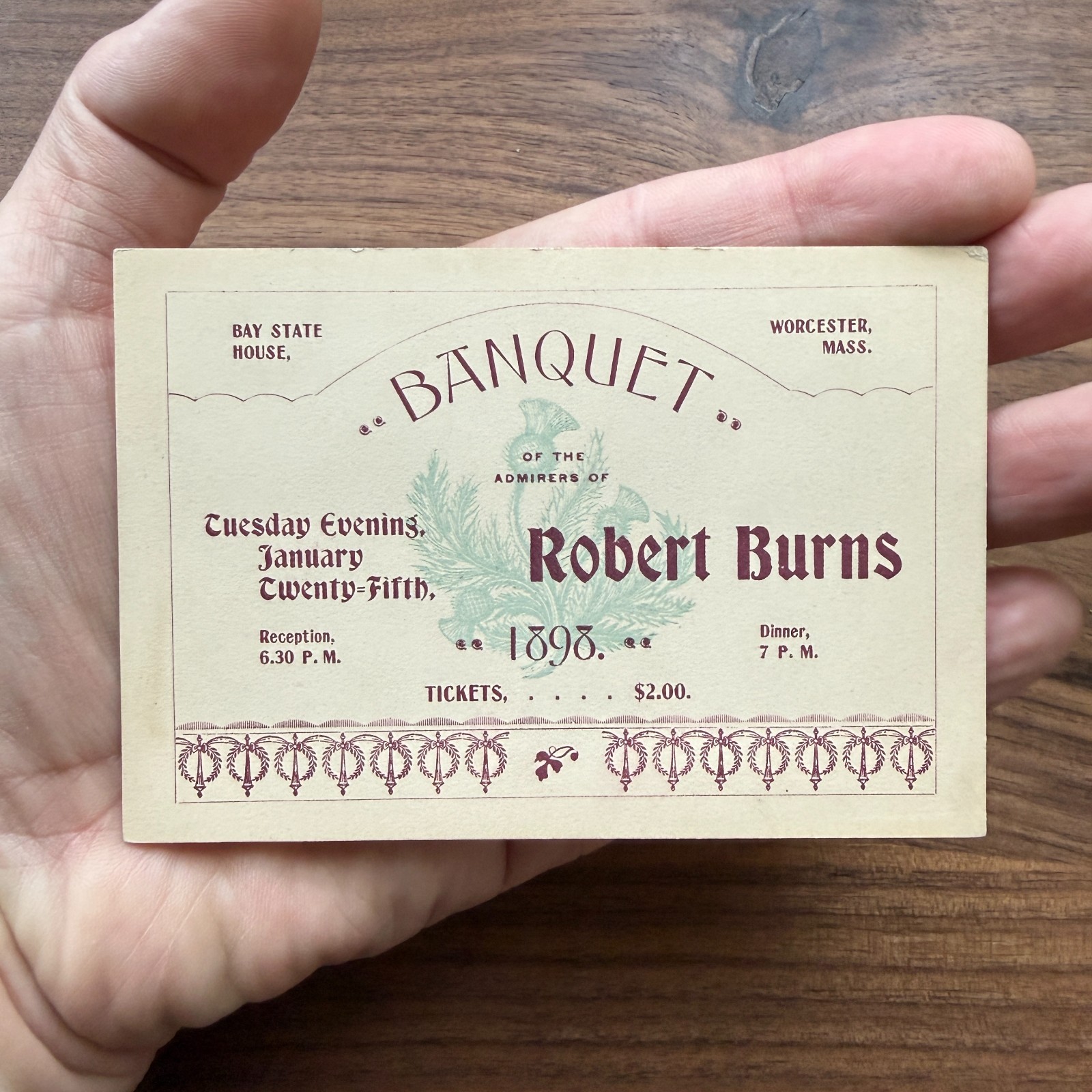 1898 Banquet of the Admirers of Poet Robert Burns, Worcester, MA