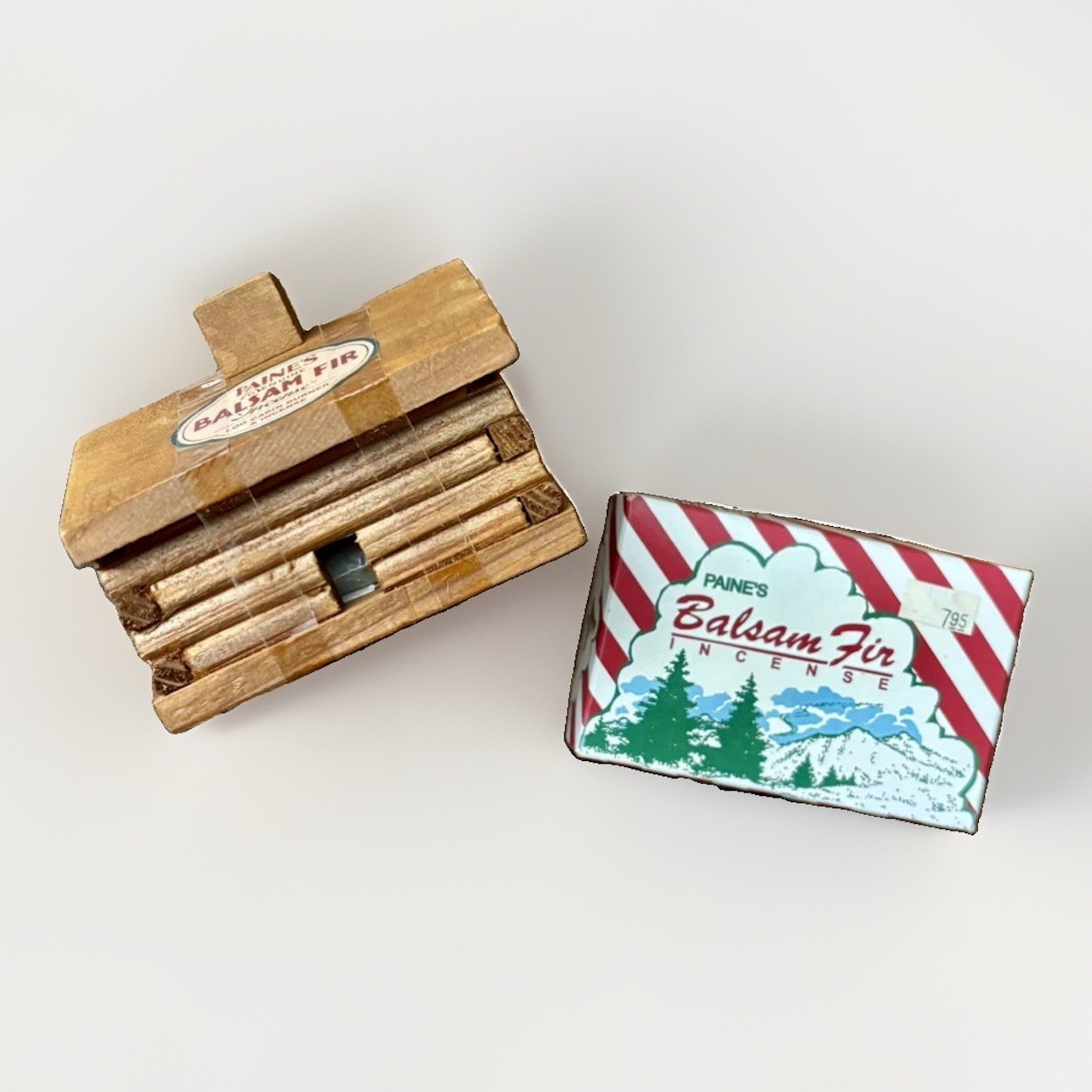 Vintage Paine\'s Balsam Fir Incense Log Cabin Burner with Incense Cones Wood USA