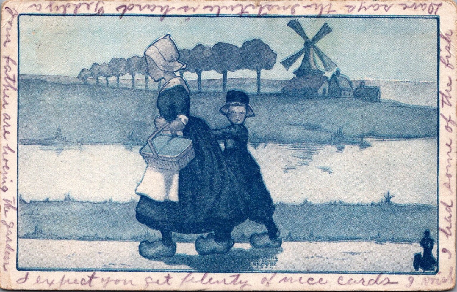 1912 Topeka Kansas Postcard Dutch Windmill Woman Child Clogs Blue Art 1912 Topeka Kansas Postcard Dutch Windmill Woman Child Clogs Blue Art