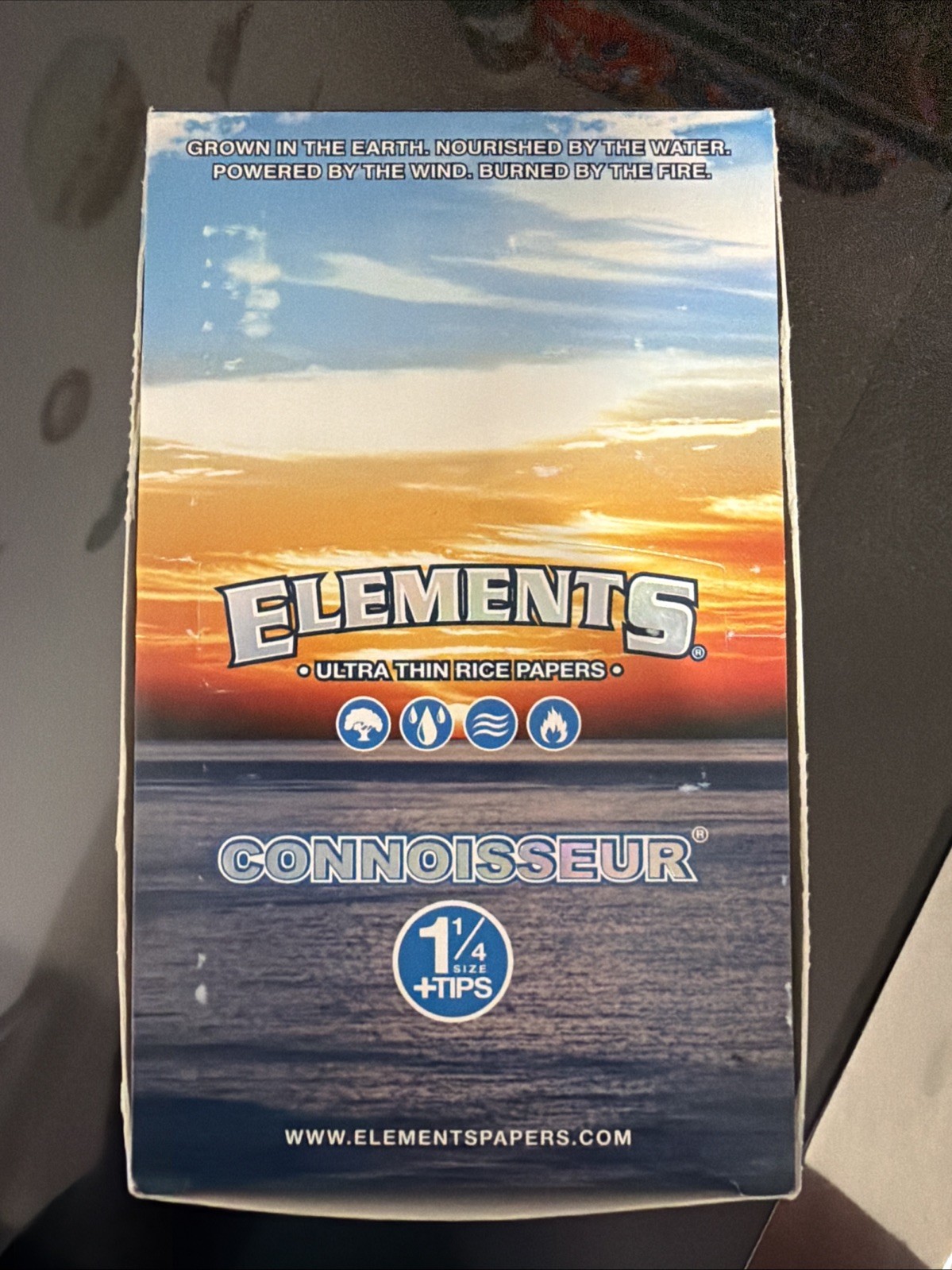 FULL BOX/ 24PK of ELEMENTS CONNOISSEUR 1 1/4 Size W/TIPS RICE ROLLING PAPERS