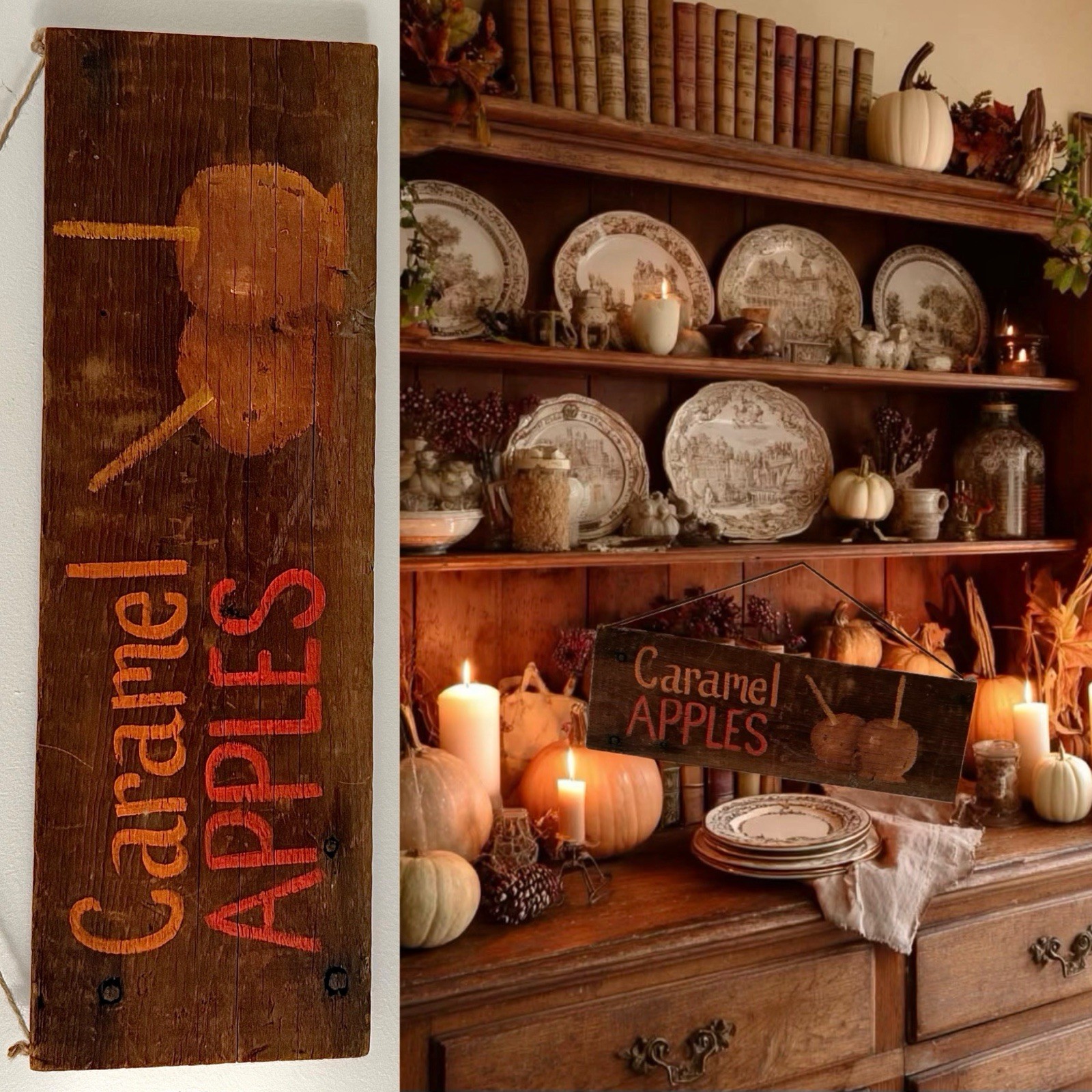Antique 1880 Vintage Farm Barnwood PRIMITIVE WOOD SIGN Fall Caramel Apples Decor Antique 1880 Vintage Farm Barnwood PRIMITIVE WOOD SIGN Fall Caramel Apples Decor