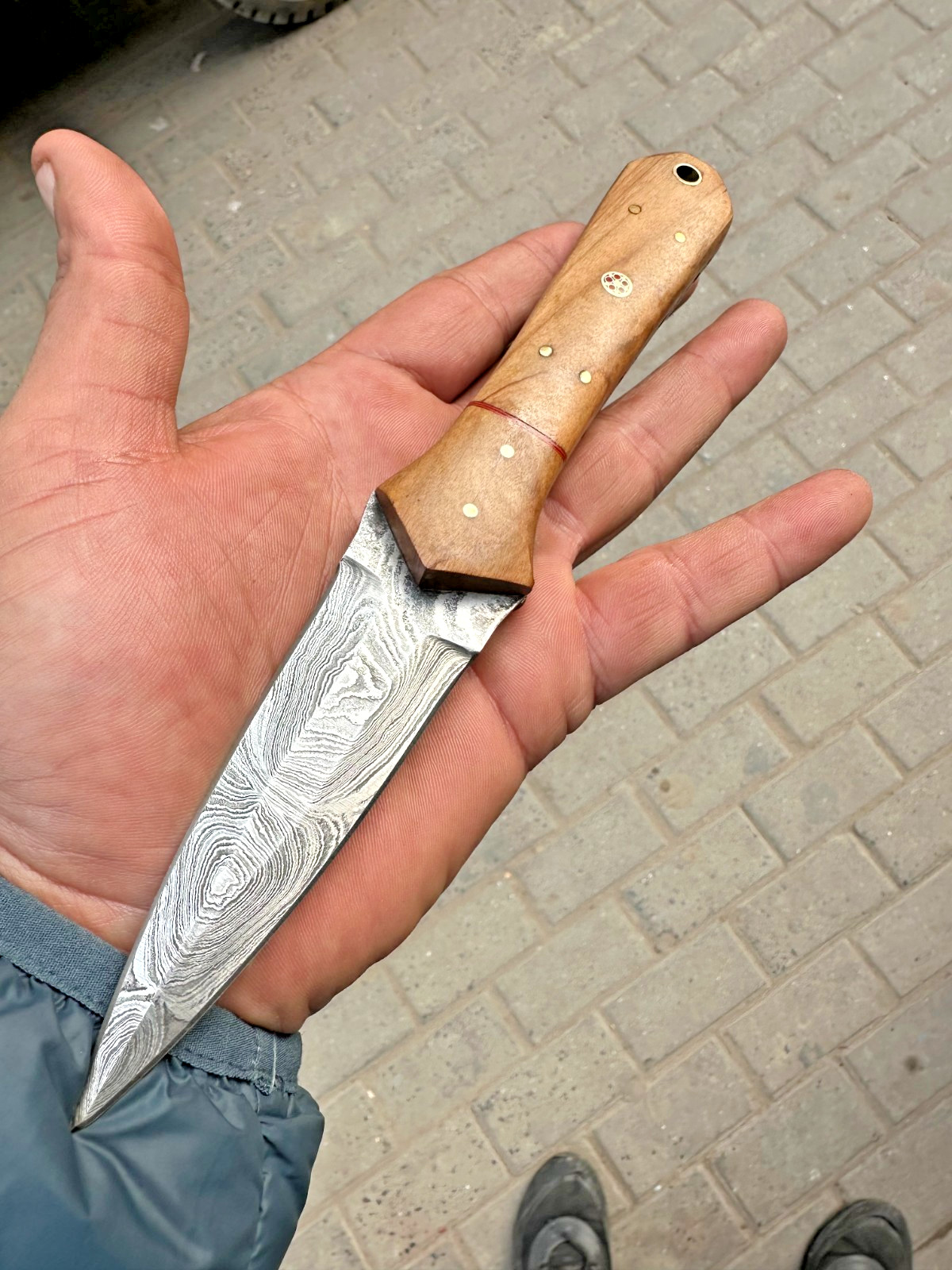 Handmade Double-Edged Damascus steel Hunting Dagger boot Knife wood Handle 1498