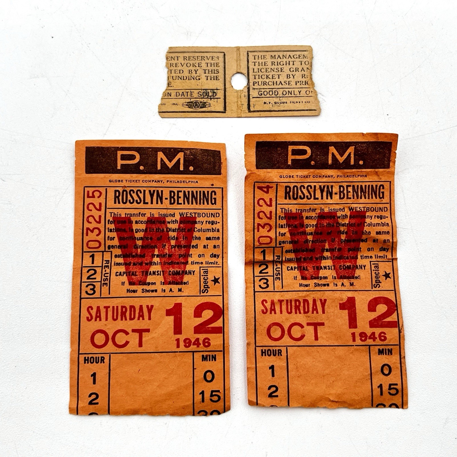 Vtg 1946 Globe Ticket Company Rosslyn-Benning Line & Pix Theatre DC Ticket Lot