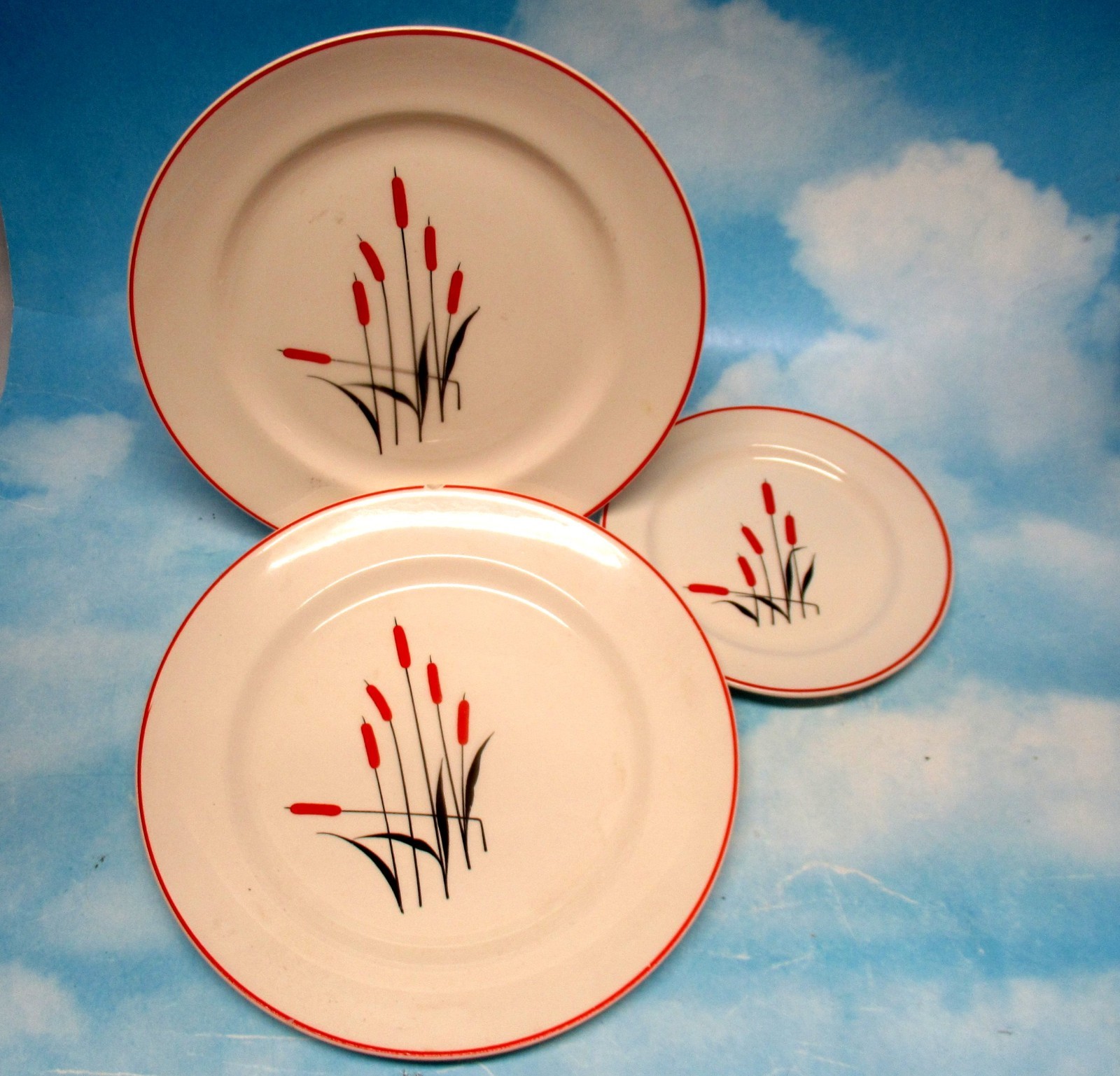 3 Universal Cattail plates Sears Roebuck 1950s