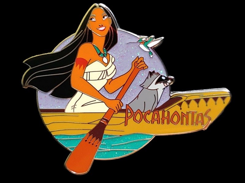 Fantasy Pin JUMBO Disney Pocahontas in Canoe w/ Meeco Flit Glitter Water & Sky
