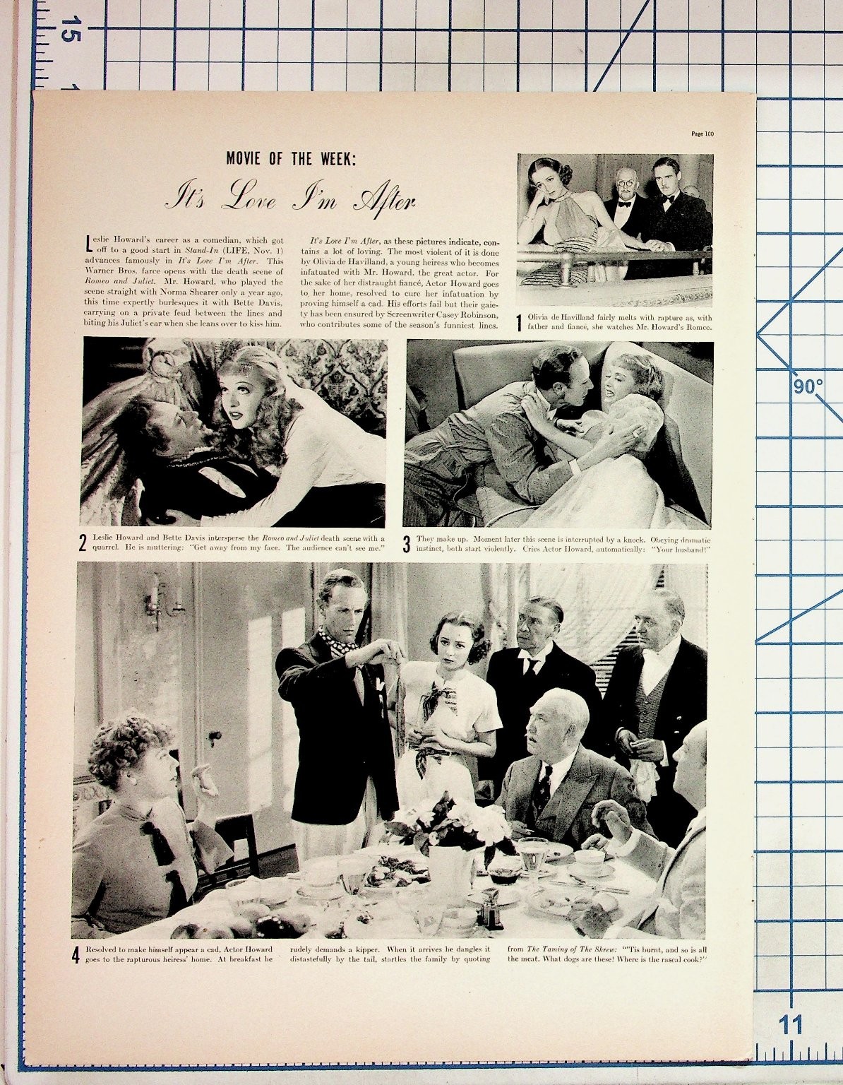 1937 It\'s Love I\'m After Leslie Howard Olivia de Havilland Magazine Article