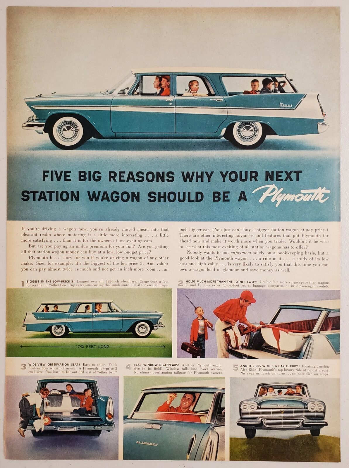 1958 Print Ad Plymouth Station Wagon Five Big Reasons Family Trip 1958 Print Ad Plymouth Station Wagon Five Big Reasons Family Trip