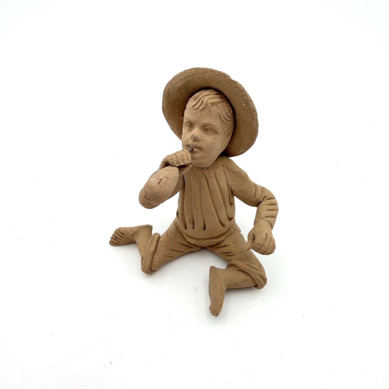 Antique Anna Pottery Clay Boy Figurine, Kirkpatrick Clay Pottery Illinois 1890s