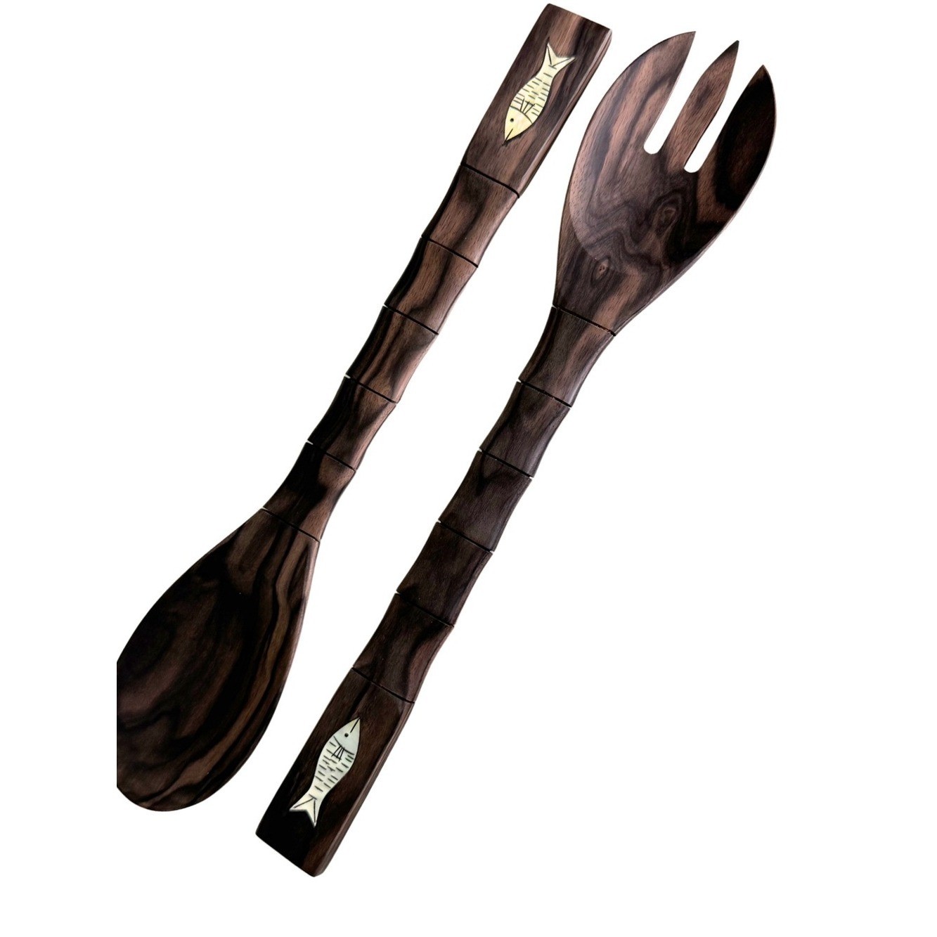 Vintage Filipino Carved Wood Spoon Fork Decor Set