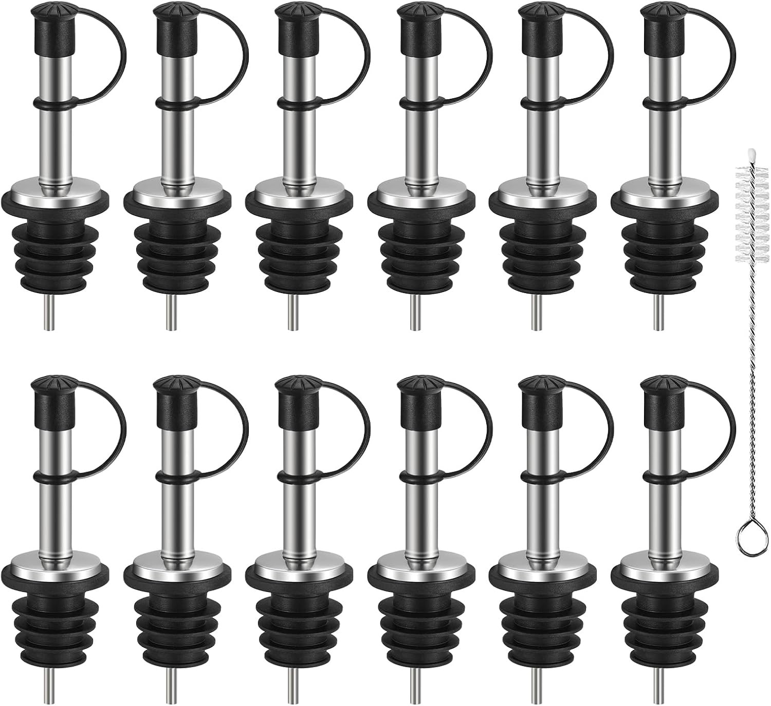 12PCS Stainless Steel Bottle Pourers, Liquor Pour Spouts Set with Caps Pourers 12PCS Stainless Steel Bottle Pourers, Liquor Pour Spouts Set with Caps Pourers