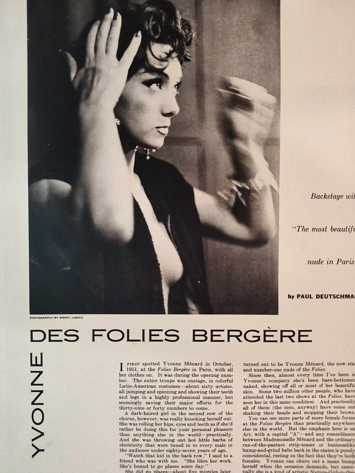 1953 Esquire Original Article Des Folies Bergere YVONNE MENARD Photographs