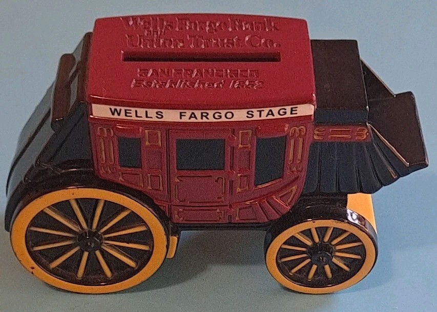 Wells Fargo Stage Coach Union Trust Metal Piggy Bank No Key 1998 D5