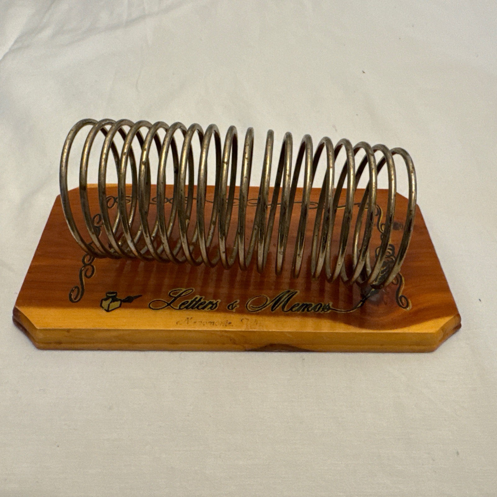 Menomonie,  Wisconsin Vintage Wooden  Plaque Letter Holder w/ Metal Spiral Coil