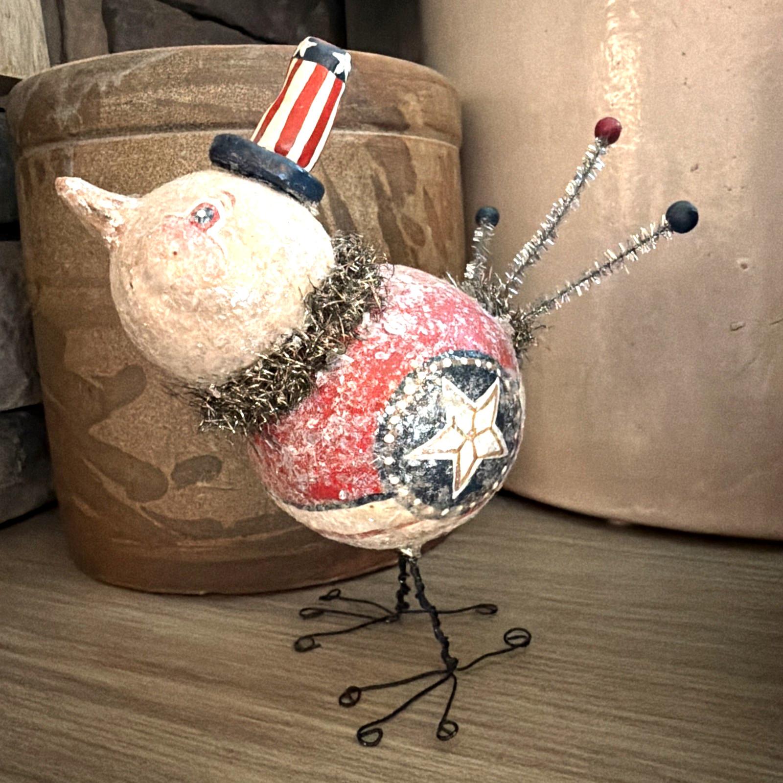 Johanna Parker Bethany Lowe Patriotic Bird Figurine Paper Mache Folk Art