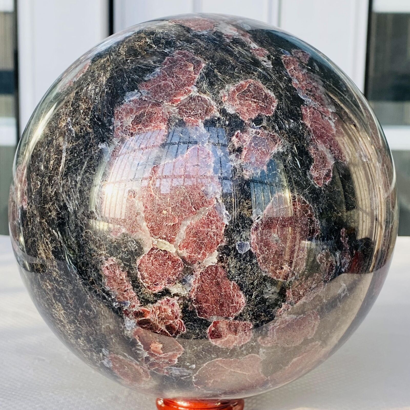 Natural Fireworks Red Garnet sphere Quartz Crystal ball healing 5020g