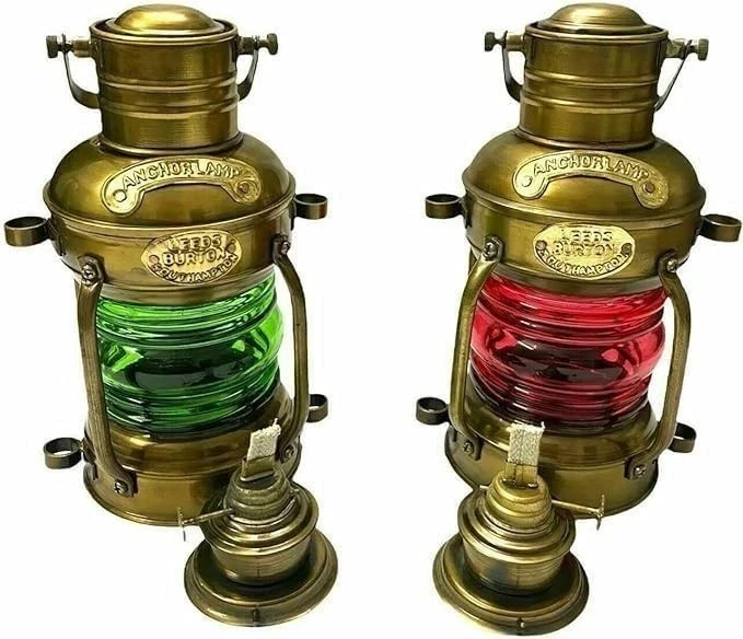 Set of 2 Brass Finish Oil Lamps Antique Nautical Ship Lantern Boat Light Decor