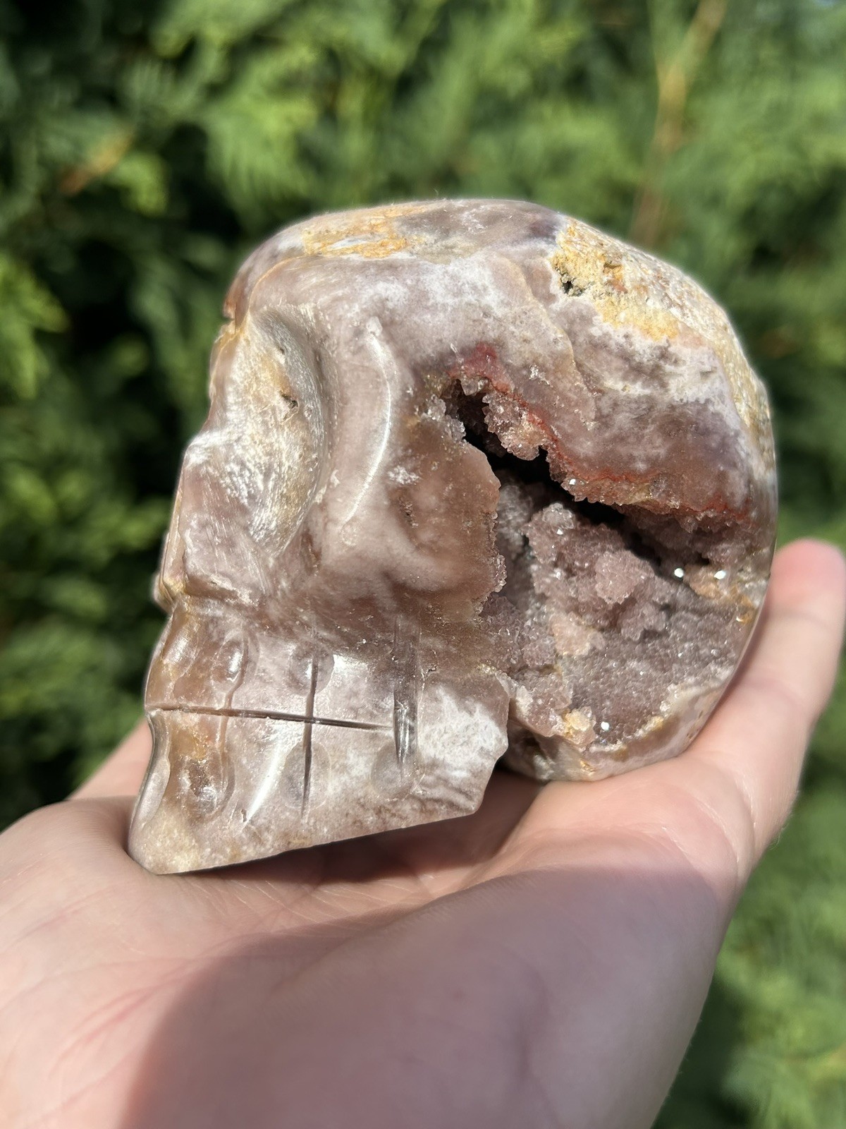 Pink Amethyst Skull Brazil Hand Carved Crystal High Grade 1 lb 3” Display