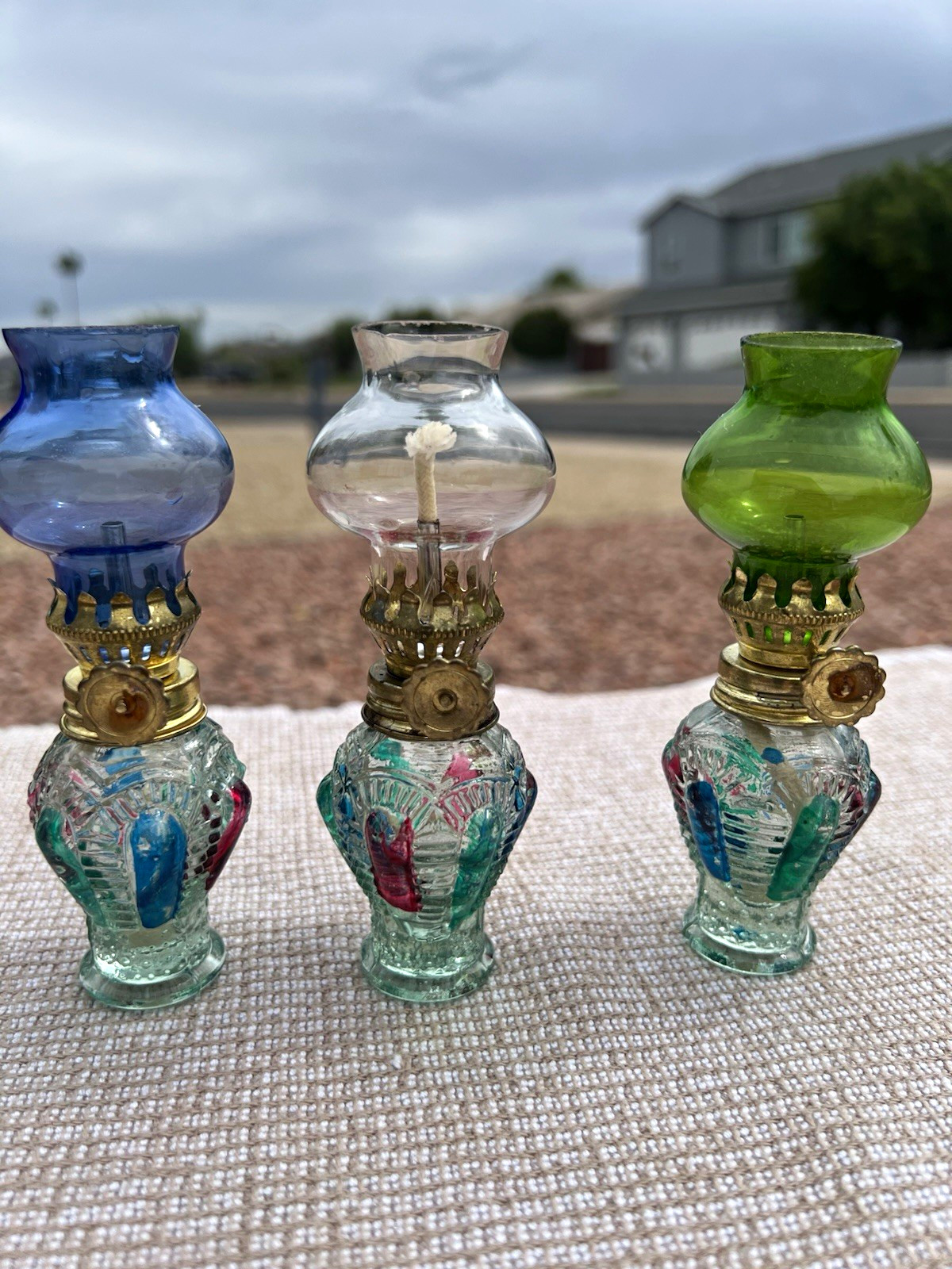 Vintage Miniature Oil Lamps Set of 3 Kerosene Lantern Hurricane lamp cottagecore