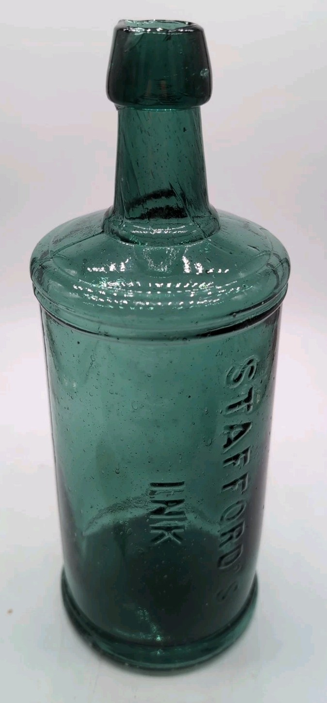Antique Teal Stafford\'s Master Ink Bottle Pour Spout Tiny Bubbles 9-3/4\