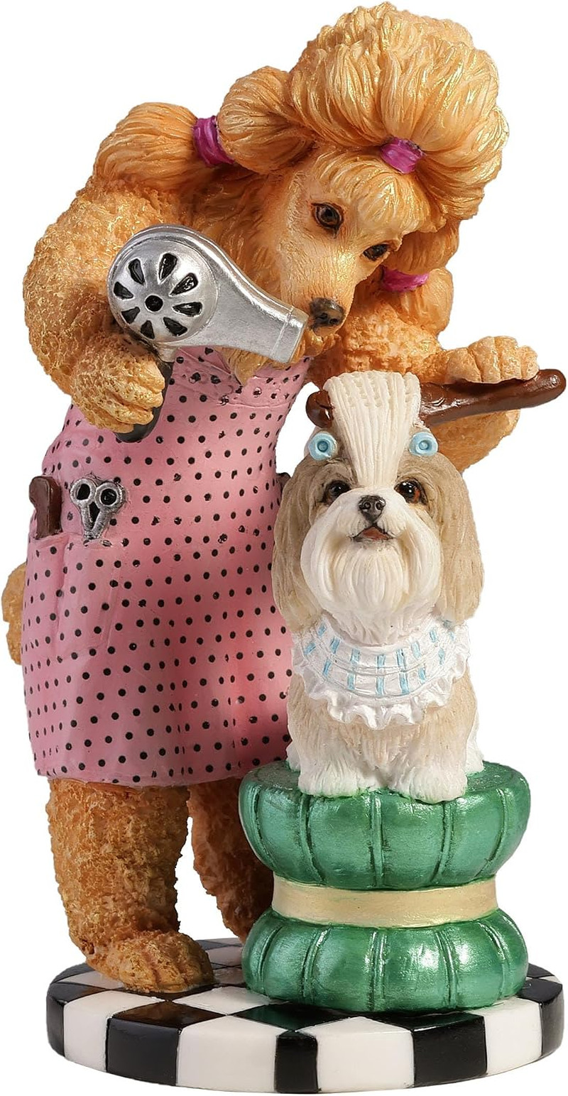5 1/8 Inch Poodle Hairdresser Grooming a Shih Tzu Hand Painted Polystone Animal