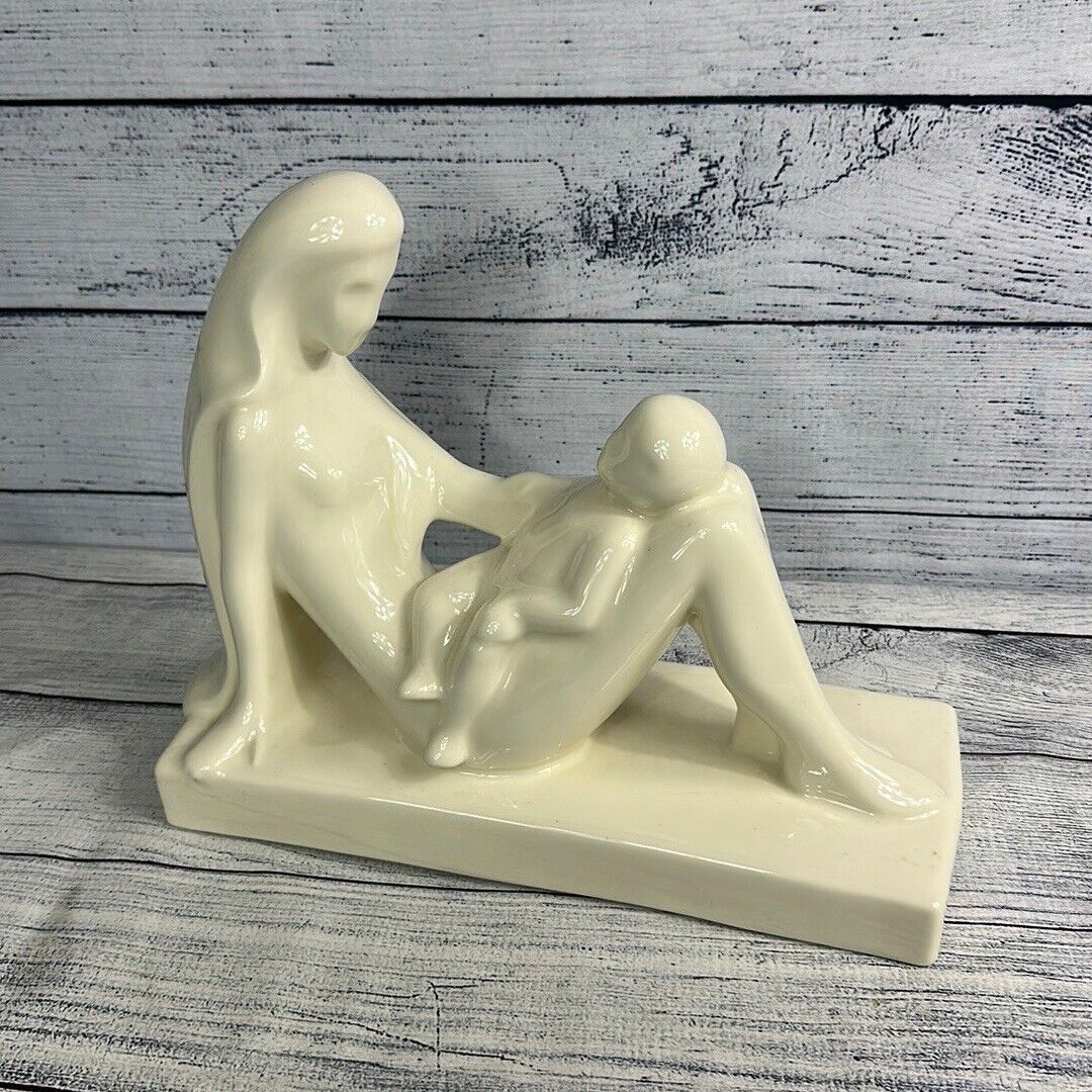 Royal Haeger Mother & Child Ceramic Ivory Statue w/ Original Haeger Sticker 1992