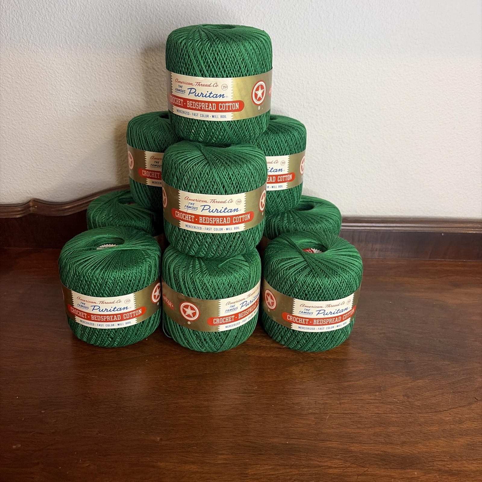 VTG Puritan Crochet Bedspread Cotton Thread Green Art 40 Lot Of 10 Rolls