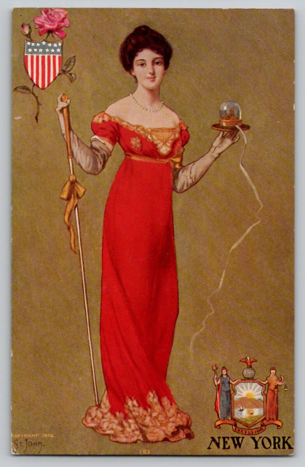 1906 State Girl Lady Postcard NEW YORK NY St John Antique Vintage Postcard NYC