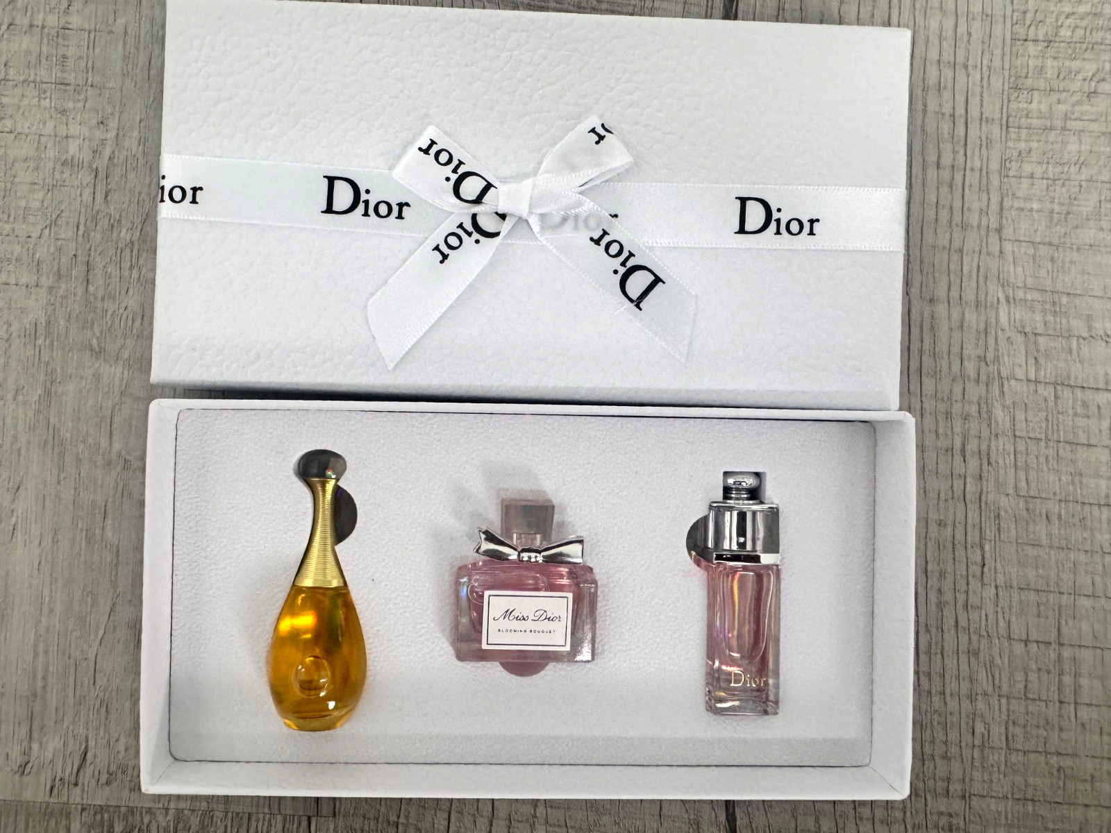 Dior Mini Perfume Gift Set 2pc Collectible Miniatures in White Dior Box