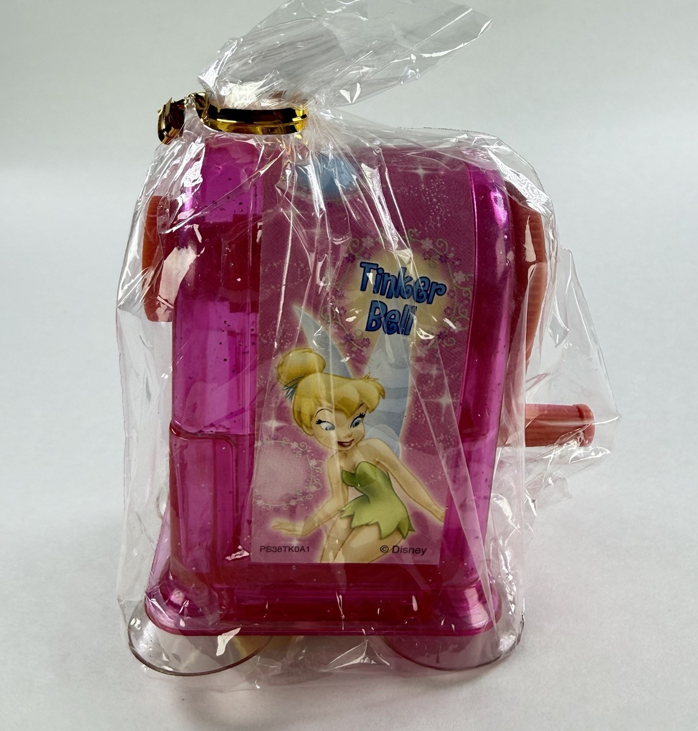 Vtg Disney Tinker Bell Crank Pencil Sharpener Pink Desk Sharpener NOS