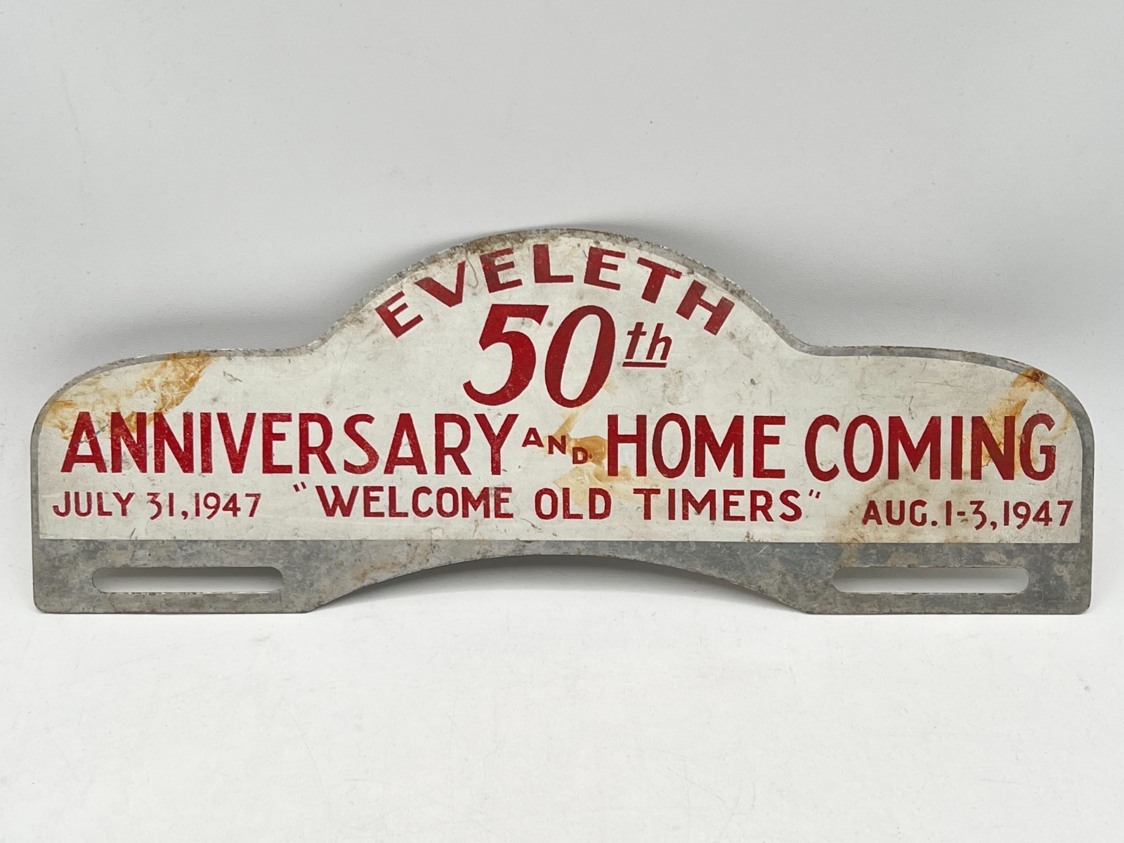 Vintage 1947 Eveleth, Minnesota 50th Anniversary Homecoming License Plate Topper