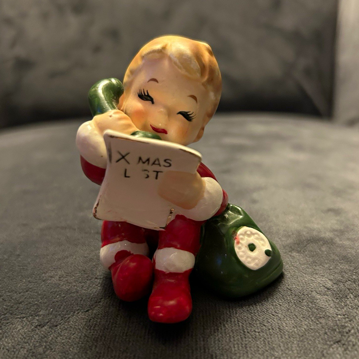 Vintage Josef Originals Christmas List Boy On Phone Figurine Ceramic Japan Tag