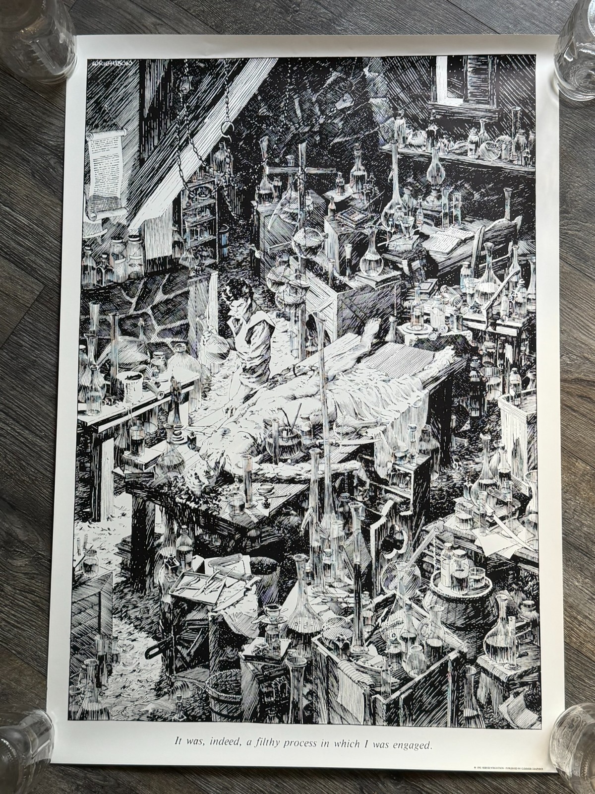 BERNIE WRIGHTSON Poster Vintage 1992 Frankenstein Laboratory Glimmer Graphics