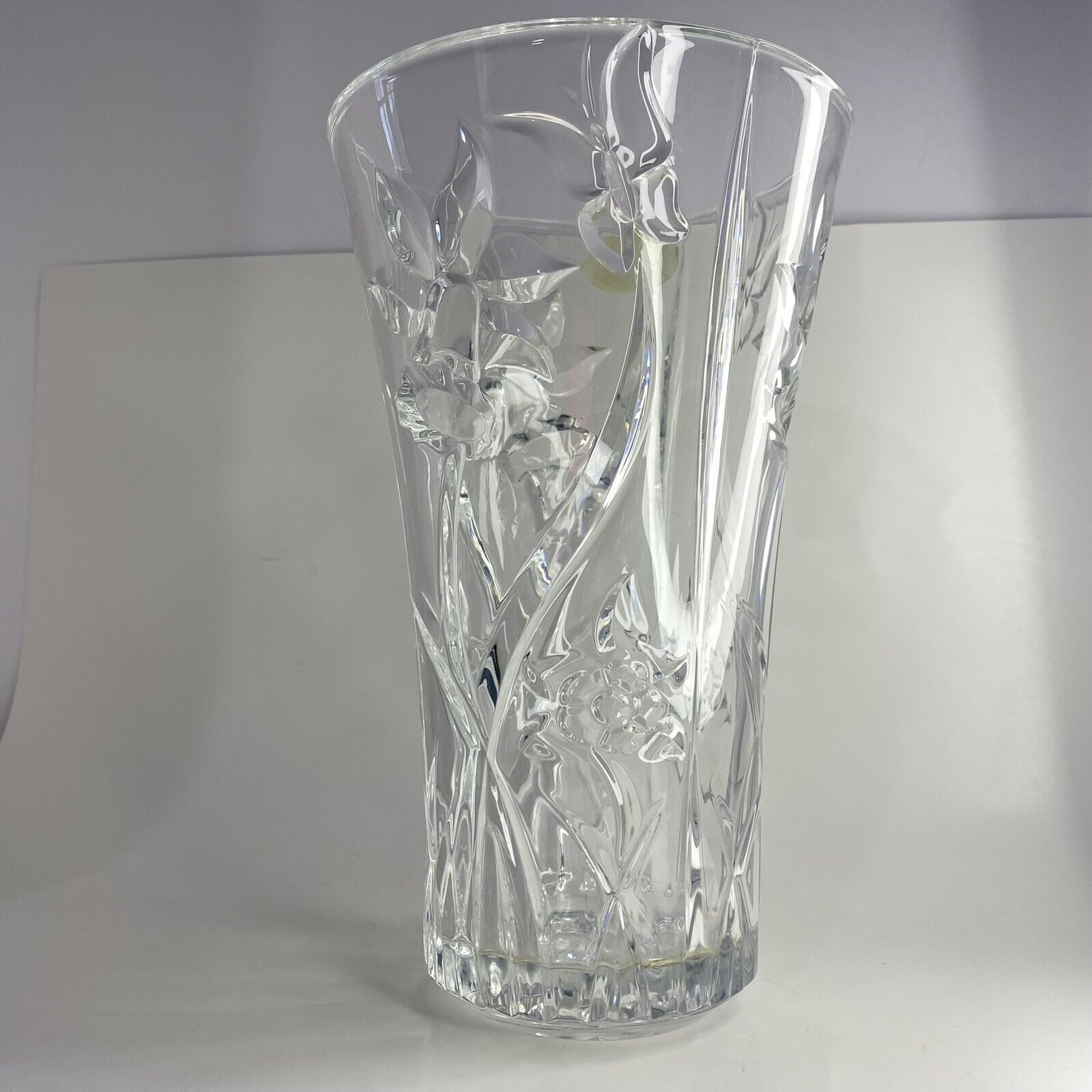 Vintage DePlomb 24% Lead Crystal Vase Floral Design 10 3/4\