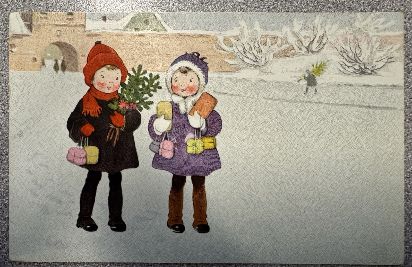 Antique 1925 Wenau Delila #2124 Christmas Winter Children Postcard Rotterdam