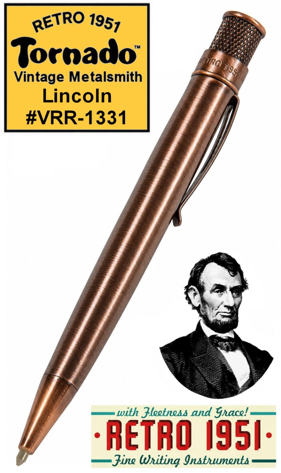 Retro 51 #VRR-1331 / Lincoln Copper, Lucky Penny Rollerball Tornado Pen 