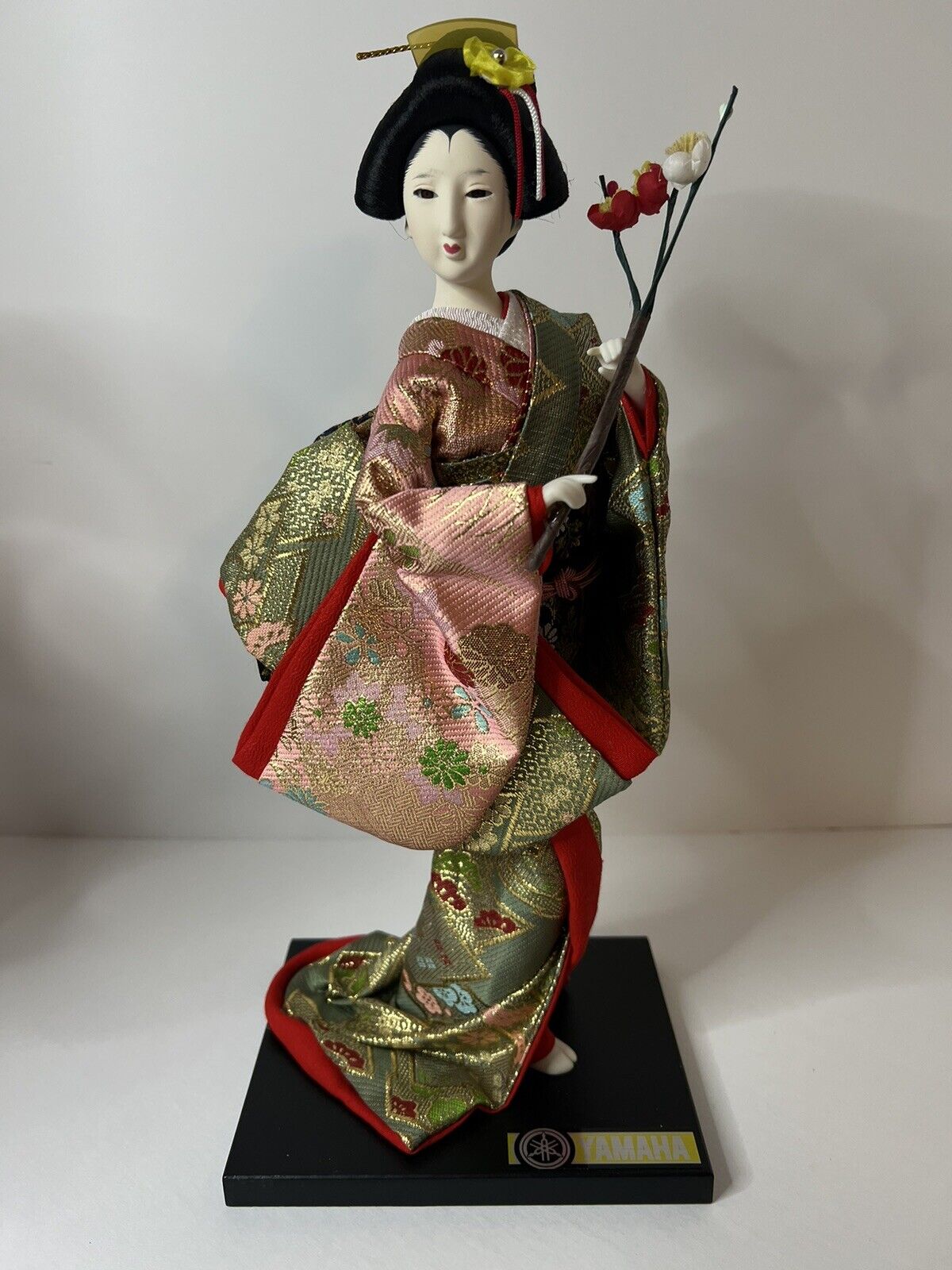 VTG Japanese Yamaha Kyugetsu Doll Figure Plum Blossom Umegae Fabric & Porcelain