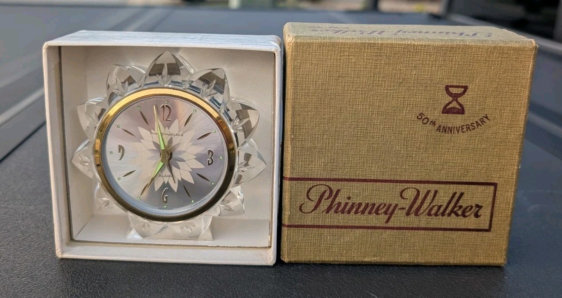 Vintage Phinney-Walker 50th Anniversary Lucite Alarm Clock Germany Box PW19