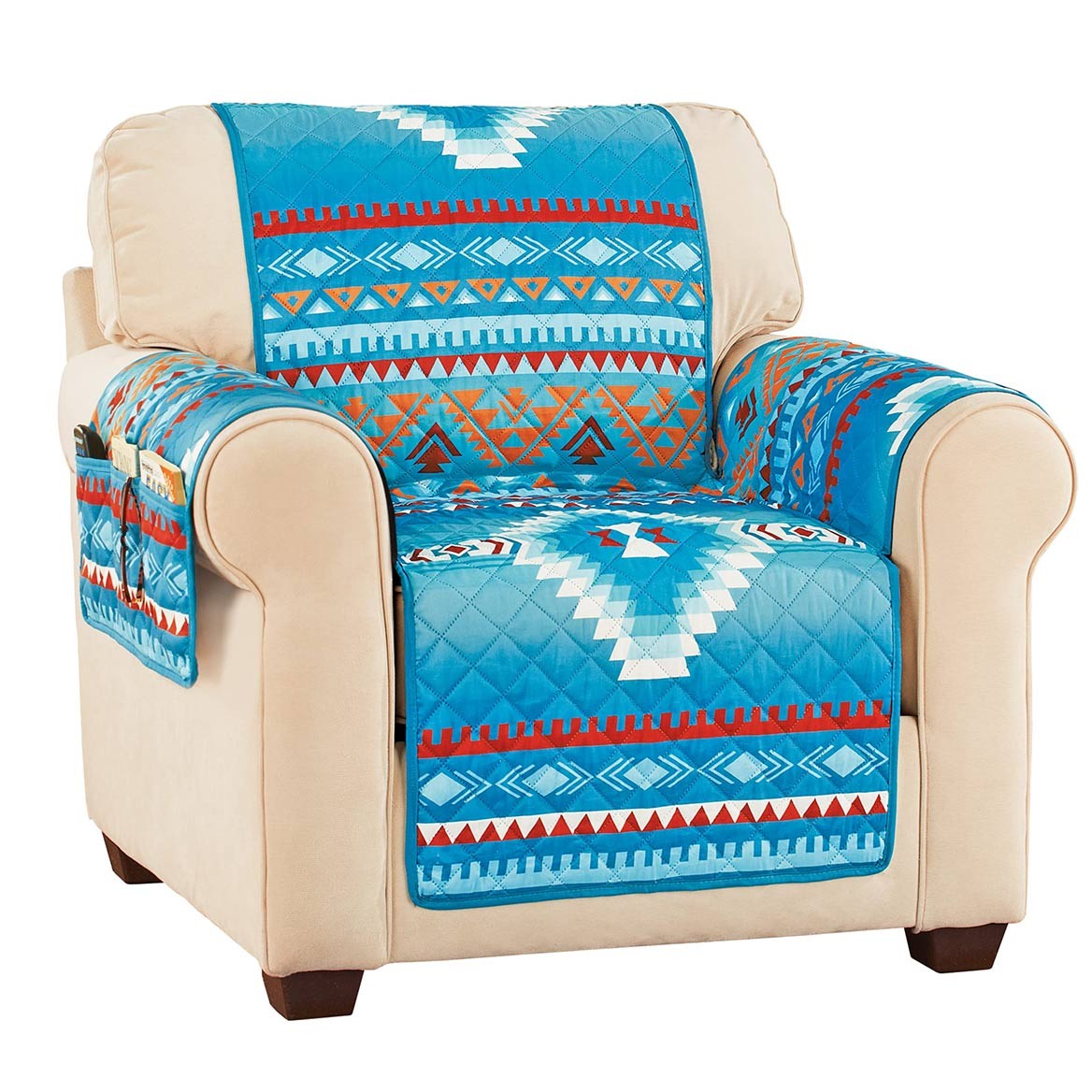 Collections Etc Quilted Turquoise Southwest Furniture Cover, Chair