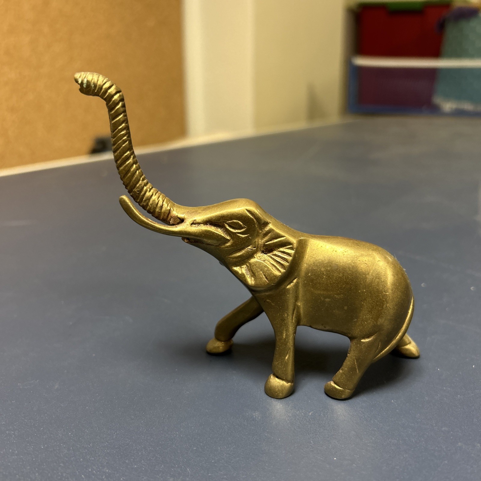 🐘 Vintage Solid Brass Elephant Statue 4.25” Tall Trunk Up USA